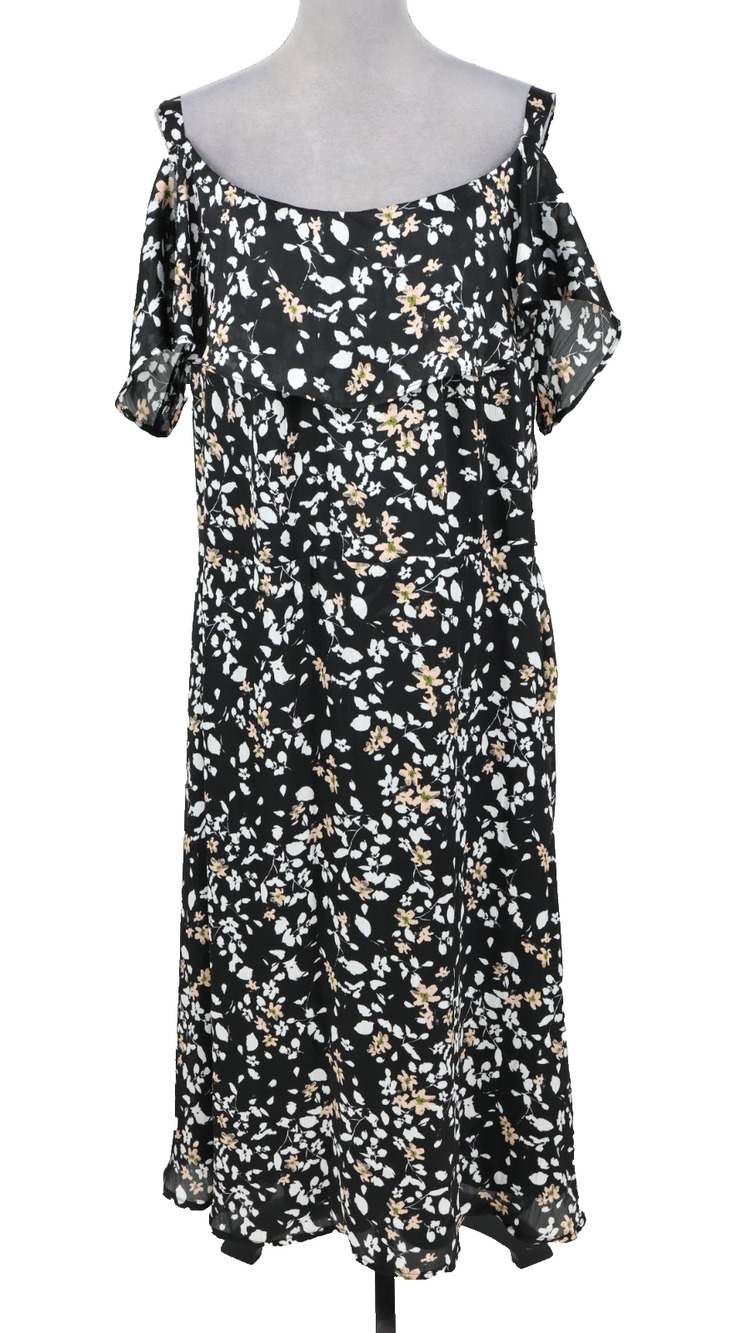 Lane Bryant Dress Plus Size 24 Black White Floral Cold Shoulder Lined Back Zip